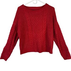 Abercrombie Fitch Red Cable‎ Knit Sweater Women Medium Cozy Warm Winter Holiday